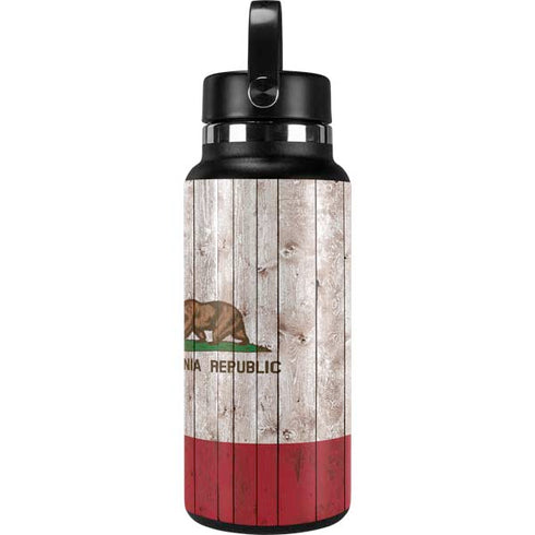 California Flag Dark Wood Hydro Flask 32oz Wide Mouth Skin